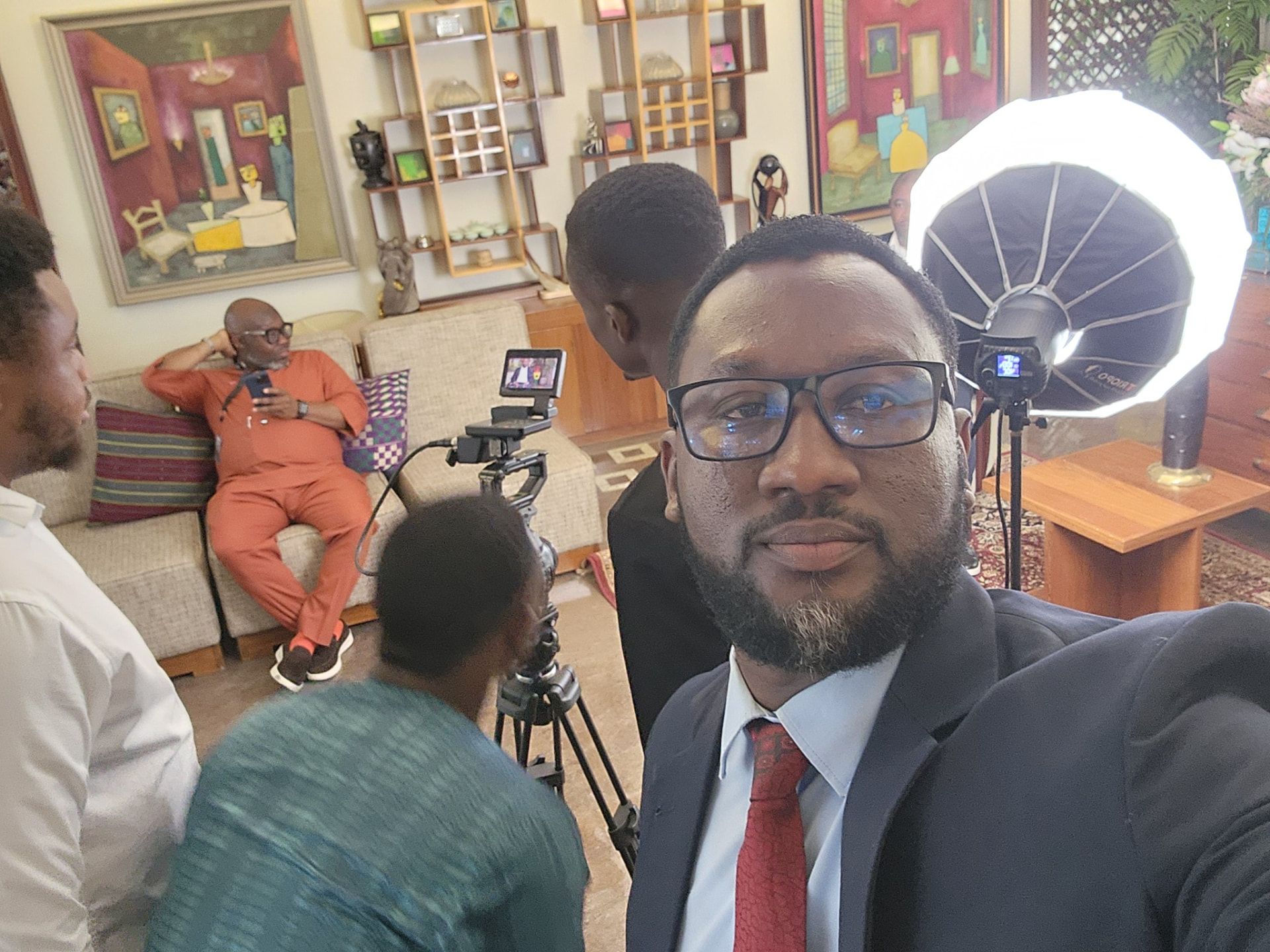 Behind the scenes of a filmed interview production